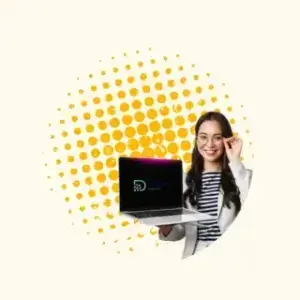 Zaposlenik marketing agencije Simplex drži laptop u ruci na kojoj se nalazi logo marketing agencije Simplex Digital